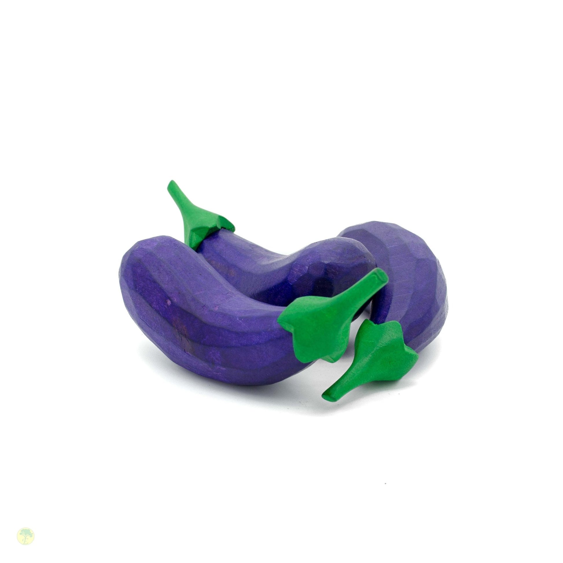 Hand Carved Wooden Eggplant - wood, natural Play Food for open-ended play - Title: Default Title