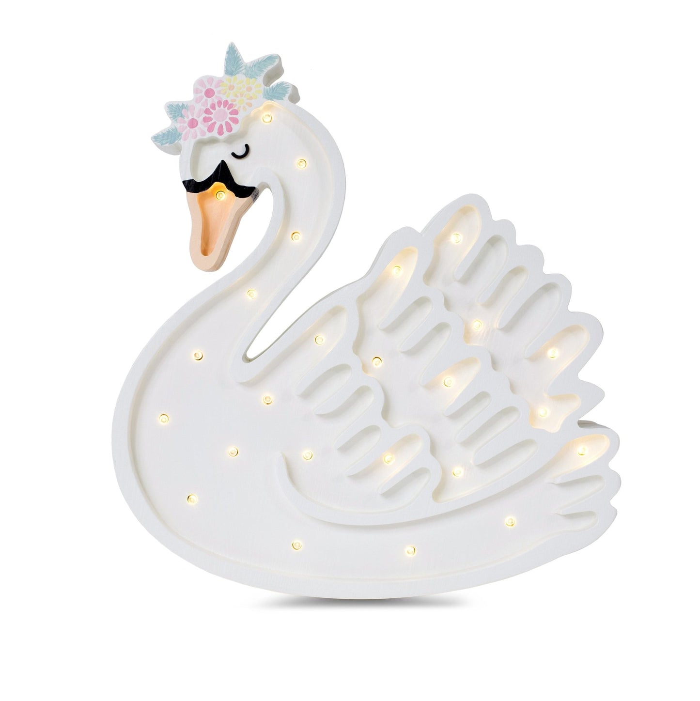 Little Lights Swan Lamp - wood, natural for open-ended play - Color: Lake Flower White