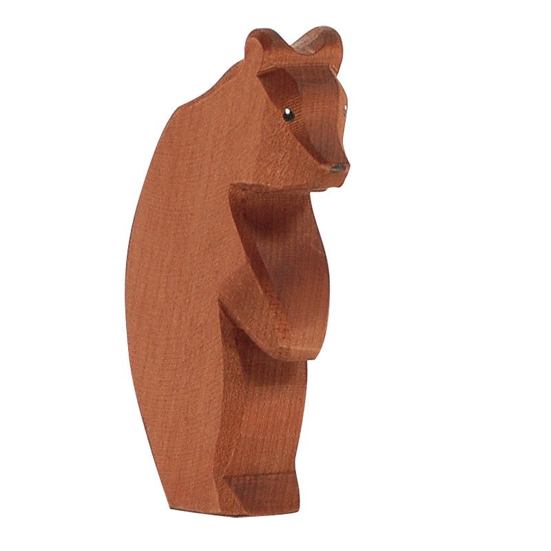 Bear, large standing head low - wood, natural Wooden Figures for open-ended play - Title: Default Title