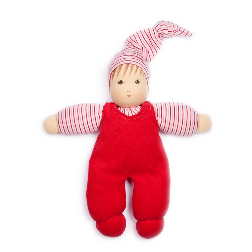 Nanchen Organic Cotton Doll "Wuschel" - cotton, wool Dolls for open-ended play - Color: Red