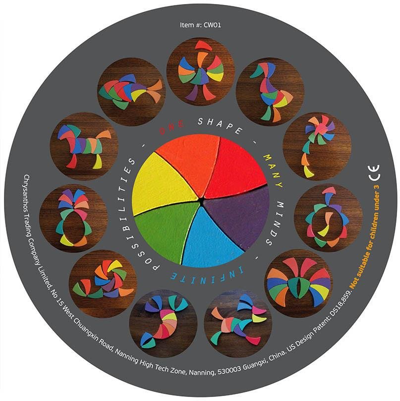 Chrysanthos Wooden Trigeod Color Wheel Puzzle and Manipulative Set - blueottertoys-CW01