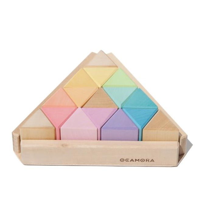 Ocamora Ocamora - Wooden Prism Triangle Blocks - Pastel (16 pcs) - blueottertoys-OC-PT1220