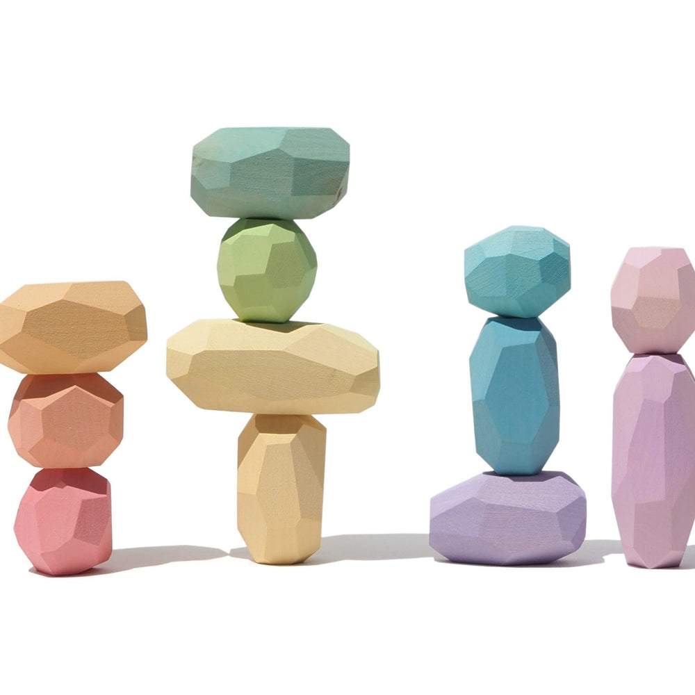 Ocamora - Tenique Wooden Stones - Pastel - wood Blocks for open-ended play - Number of Stones: 7