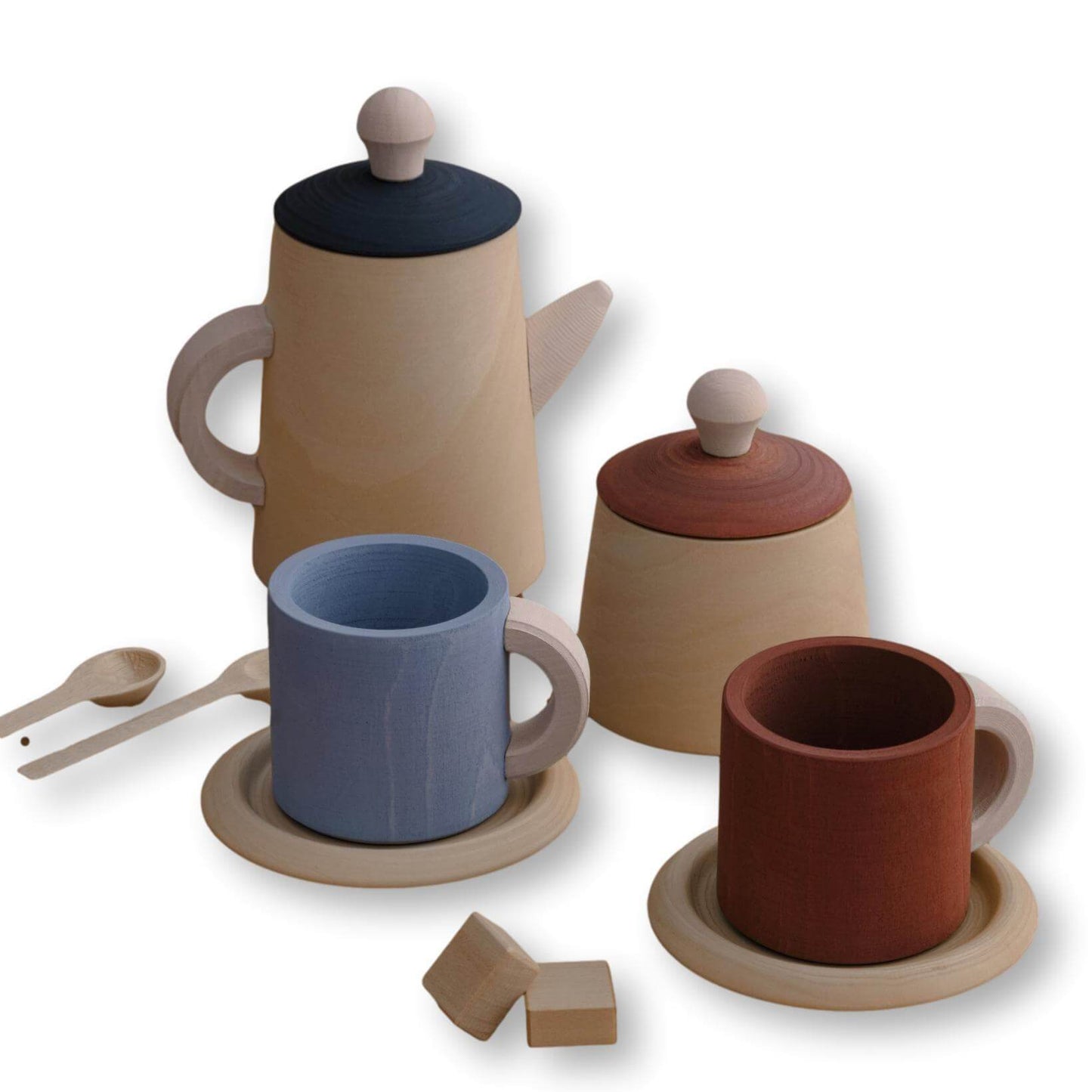 Raduga Grez Wooden Tea Set, Terra and Blue - wood, cotton, natural Kitchen for open-ended play - Title: Default Title