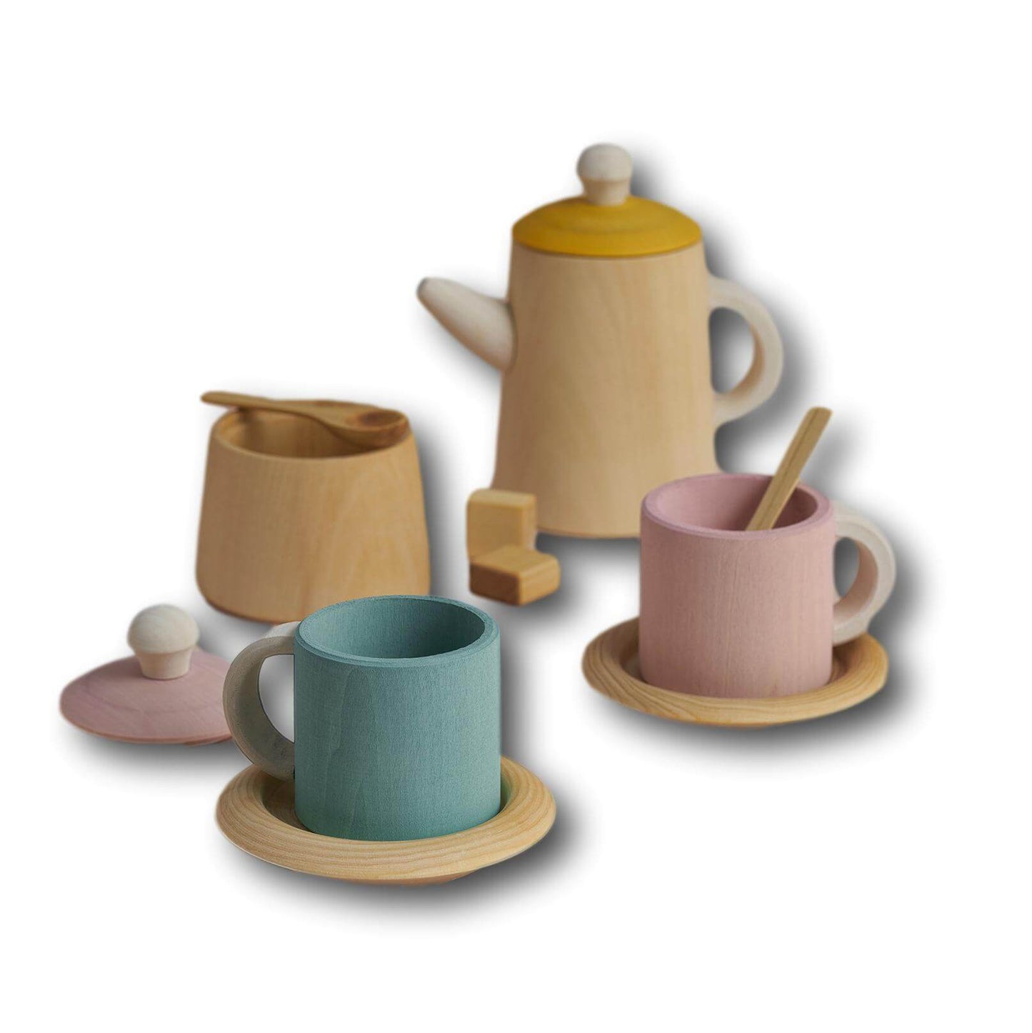 Raduga Grez Wooden Tea Set, Mustard and Pink - wood, cotton, natural Kitchen for open-ended play - Title: Default Title