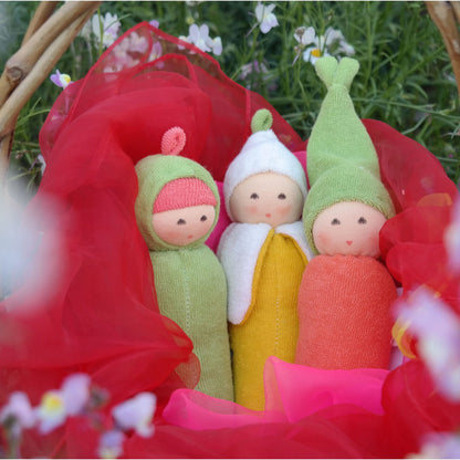 Nanchen Organic Cotton "Garden" Rattle Dolls - cotton, wool for open-ended play - Style: Carrot
