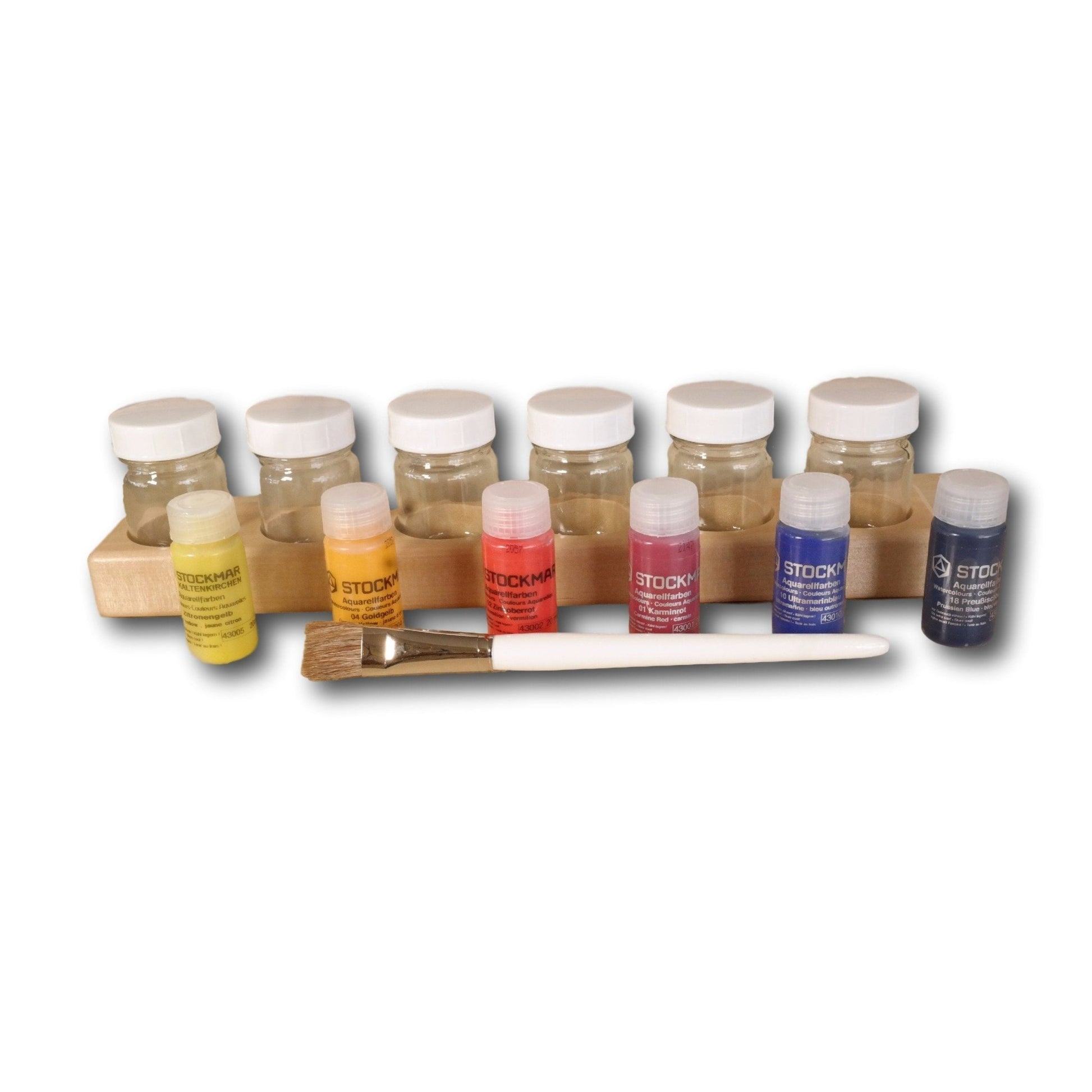 Six Jar Paint Holder with Stockmar Liquid Watercolor Paints & Paint Brush - wood Art and Crafts for open-ended play - Titl...