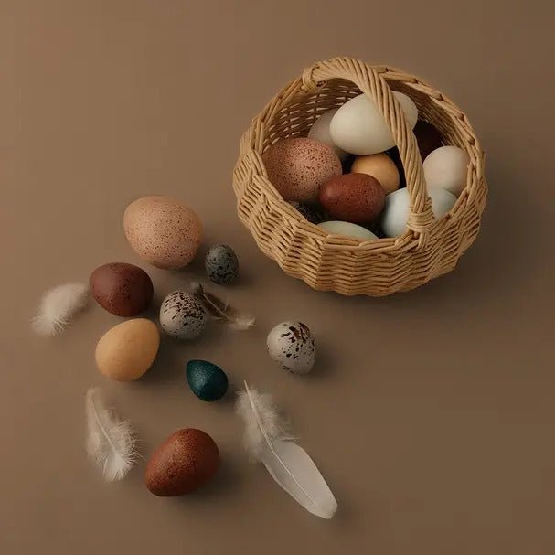 Moon Picnic A Dozen Wooden Eggs in Basket - blueottertoys-MP2144