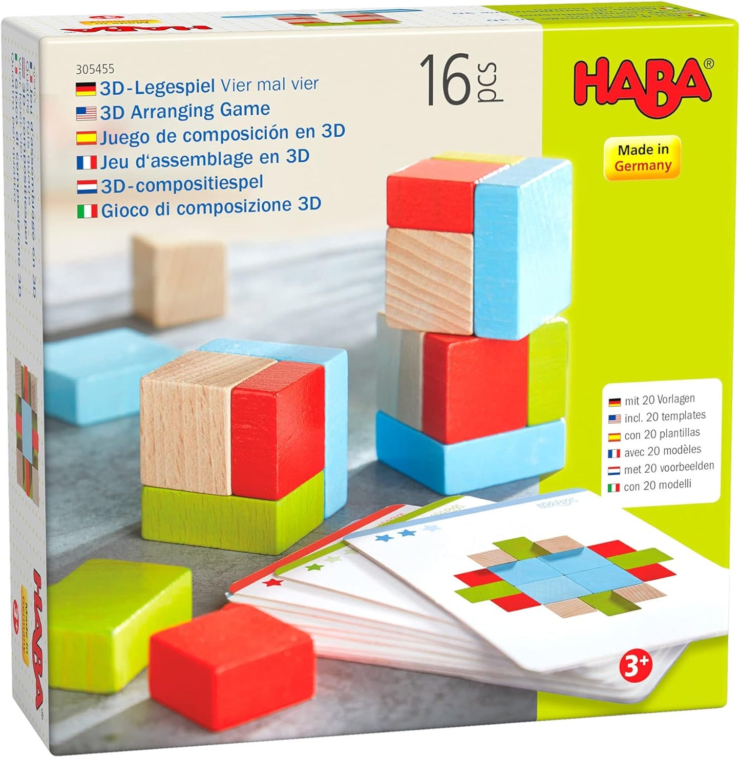 haba HABA 3D Arranging Game Wooden Building Blocks (16 pcs) - blueottertoys-HB305455