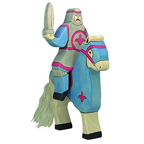 Holztiger Holztiger Wooden Tournament Horse and Knight with Sword Set BLUE - blueottertoys-HT80255SET