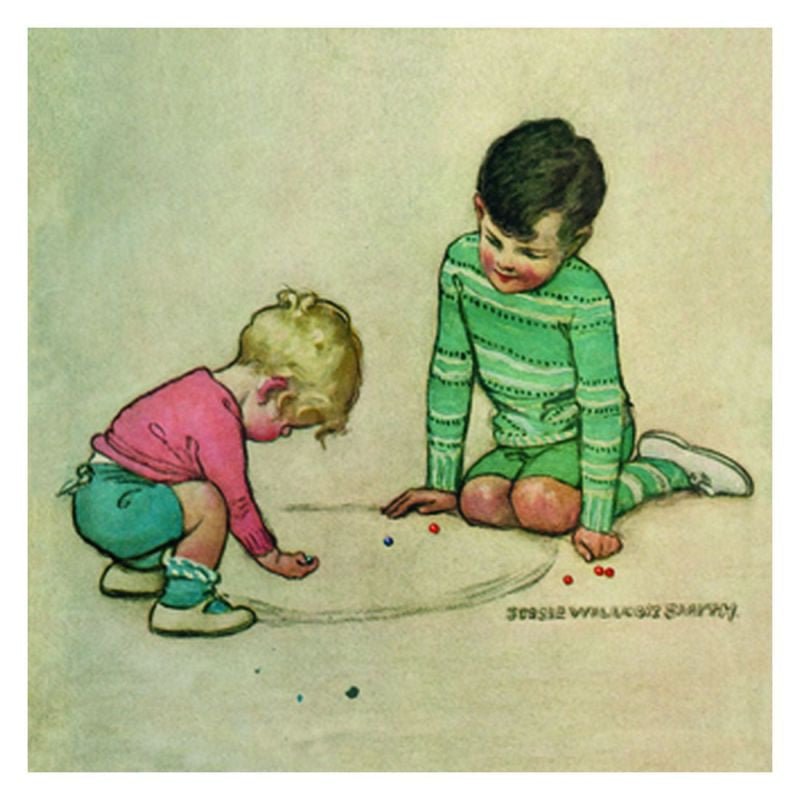Jessie Willcox Smith Greeting Cards : Playing Marbles for open-ended play - Title: Default Title