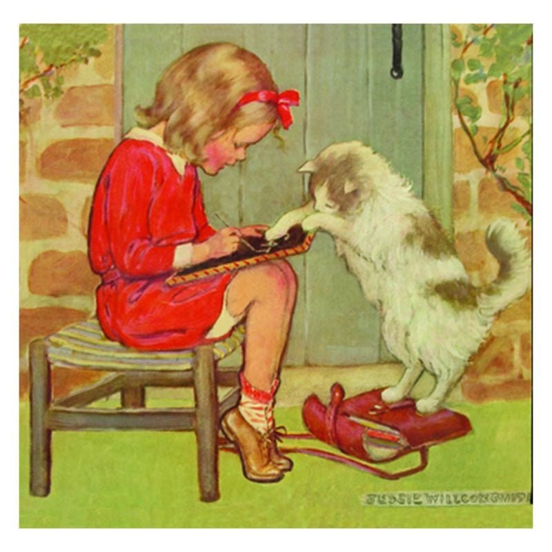 Jessie Willcox Smith Greeting Cards : Girl with Cat for open-ended play - Title: Default Title