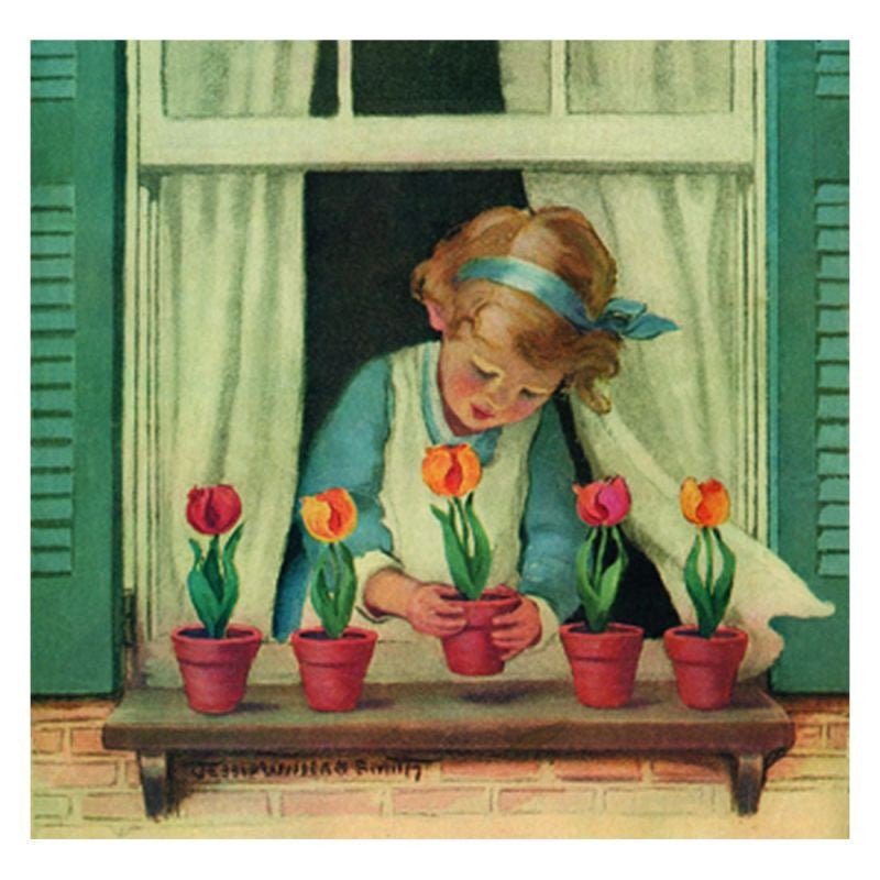 Jessie Willcox Smith Greeting Cards : Girl with Tulips for open-ended play - Title: Default Title