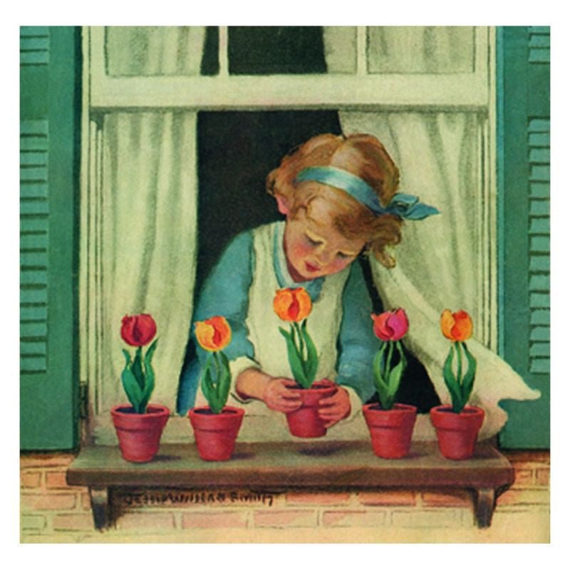 Jessie Willcox Smith Greeting Cards : Girl with Tulips - challenge and fun natural toys