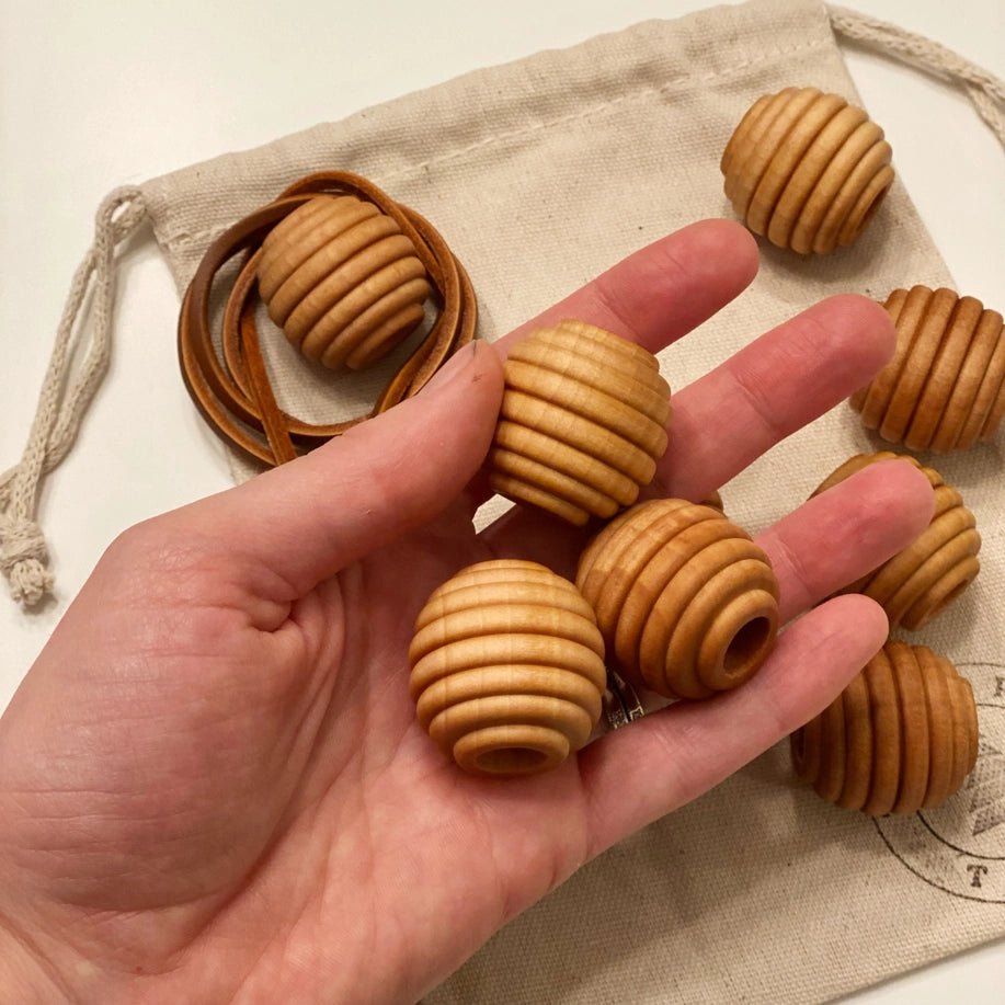Montessori Wood Lacing Beads - wood, natural, leather, beeswax Games for open-ended play - Title: Default Title