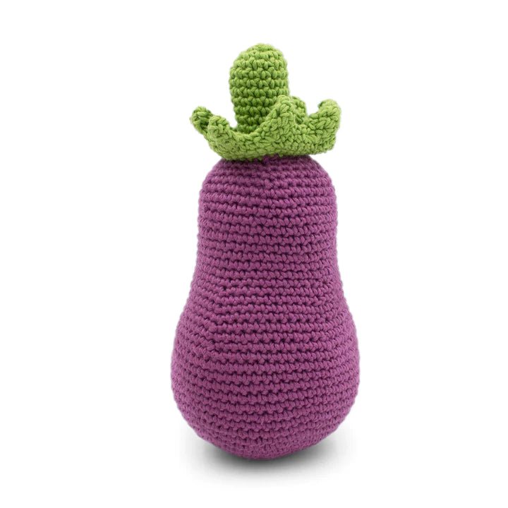 Myum Organic Cotton - Eggplant or Aubergine Rattle - cotton, natural Baby Toys for open-ended play - Title: Default Title