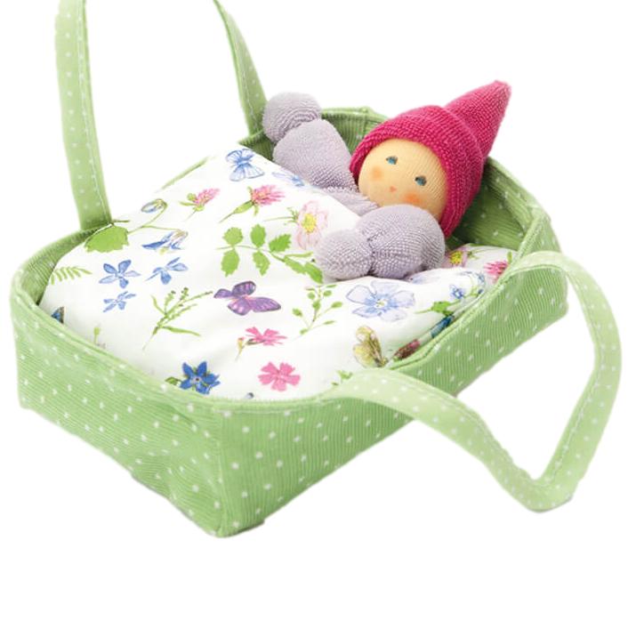 Nanchen Organic Cotton Waldorf Baby Doll in Flower Bed, Green - cotton, wool Dolls for open-ended play - Title: Default Title
