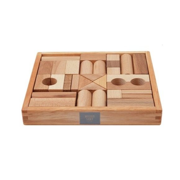 Wooden Blocks in Tray - 30 pcs Natural - wood, natural, beeswax for open-ended play - Title: Default Title