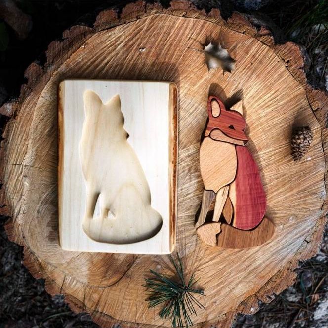 Fox Wooden Puzzle - wood, natural, cork Puzzles for open-ended play - Title: Default Title