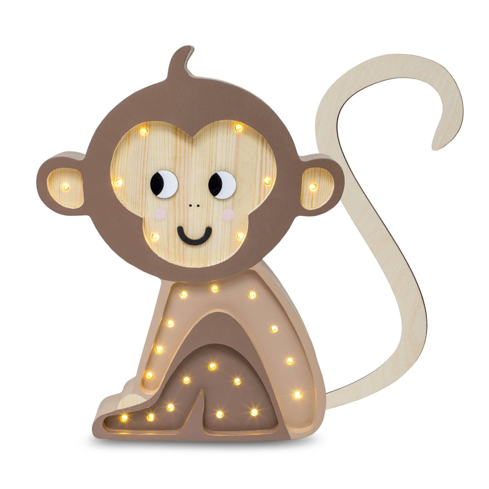 Little Lights Monkey Lamp - wood, natural for open-ended play - Color: Jungle Brown