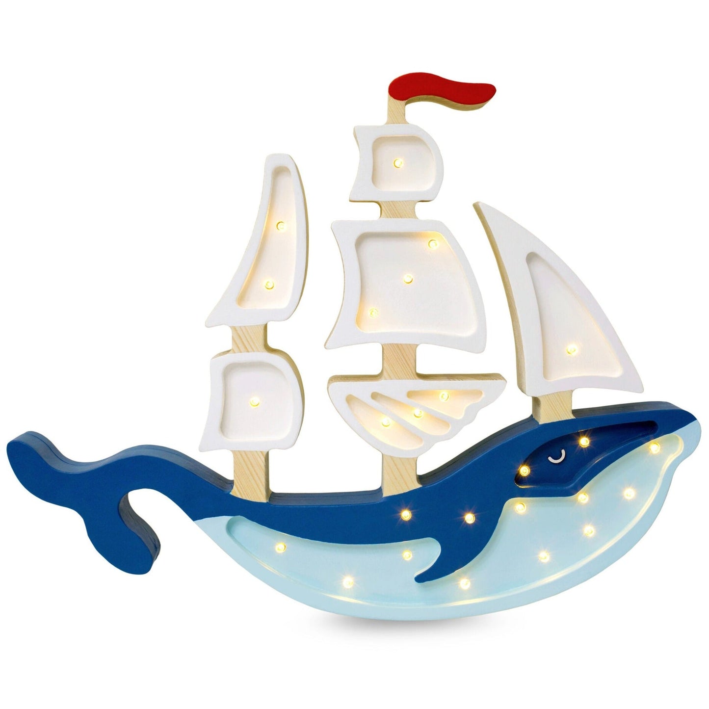 Little Lights Whale Ship Lamp - wood, natural for open-ended play - Color: Navy