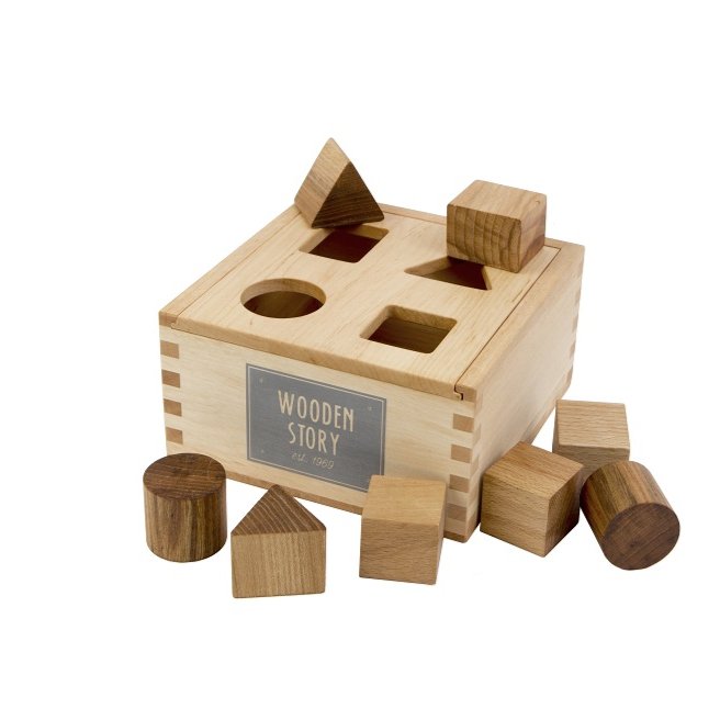Toy Shape Sorter Box - Natural - wood, natural, beeswax Blocks for open-ended play - Title: Default Title