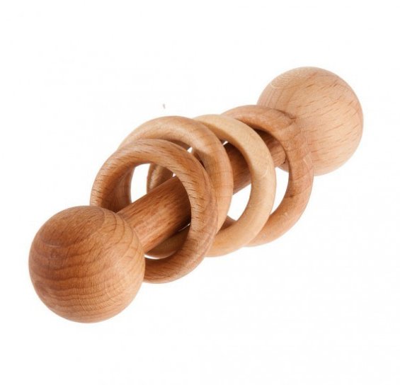 Traditional Baby Toy Rattle with Rings - wood, natural Baby Toys for open-ended play - Title: Default Title