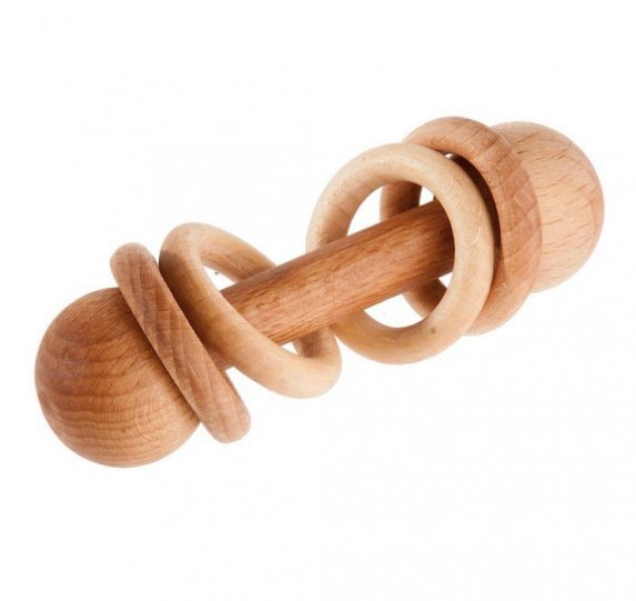 Handmade Traditional Baby Toy Rattle with Rings - blueottertoys-PB-WTR