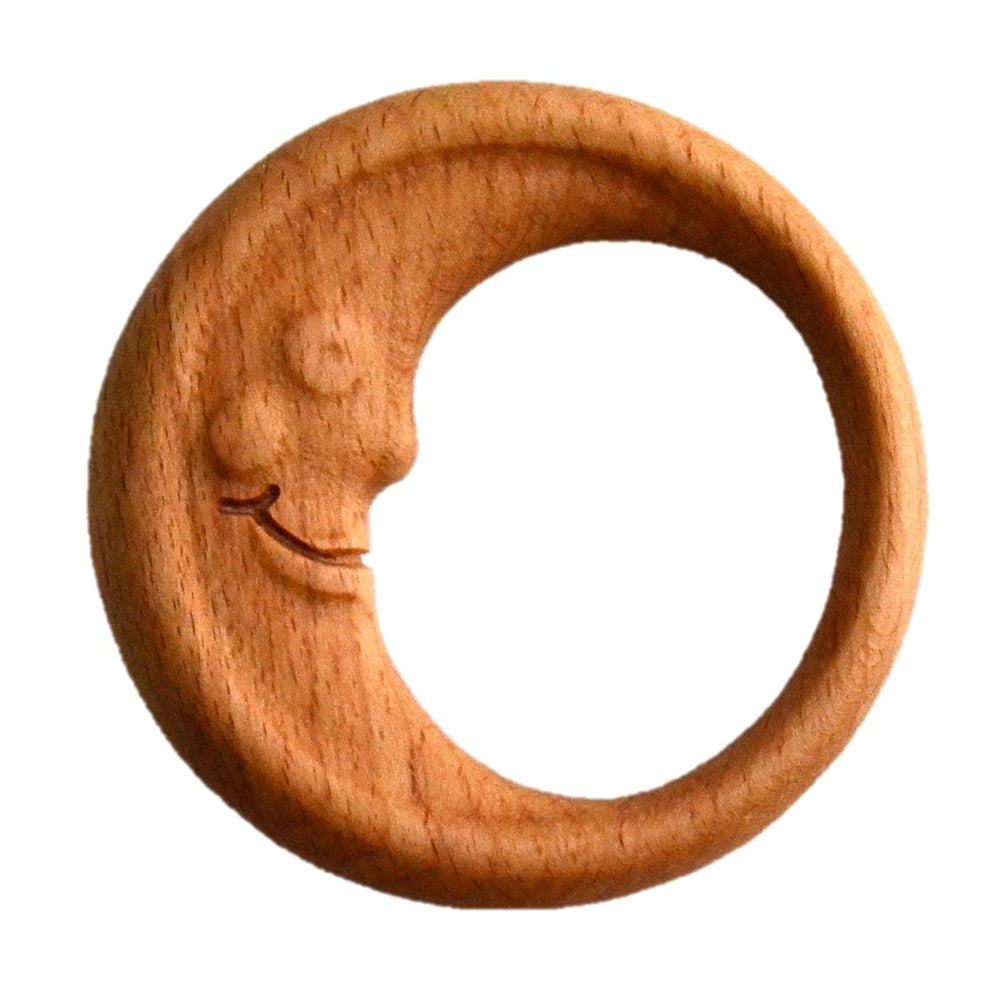 Wooden Baby Teether Rattle - Moon - wood, natural Baby Toys for open-ended play - Title: Default Title