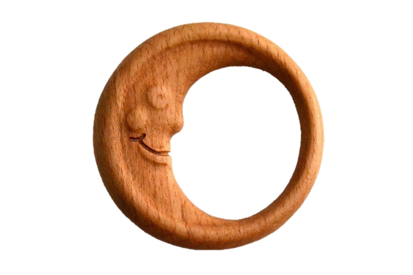 Wooden Baby Teether Rattle - Moon - wood, natural Baby Toys for open-ended play - Title: Default Title