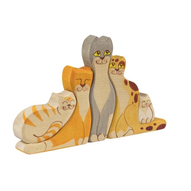Wooden Cat Figures - wood Wooden Figures for open-ended play - Title: Default Title