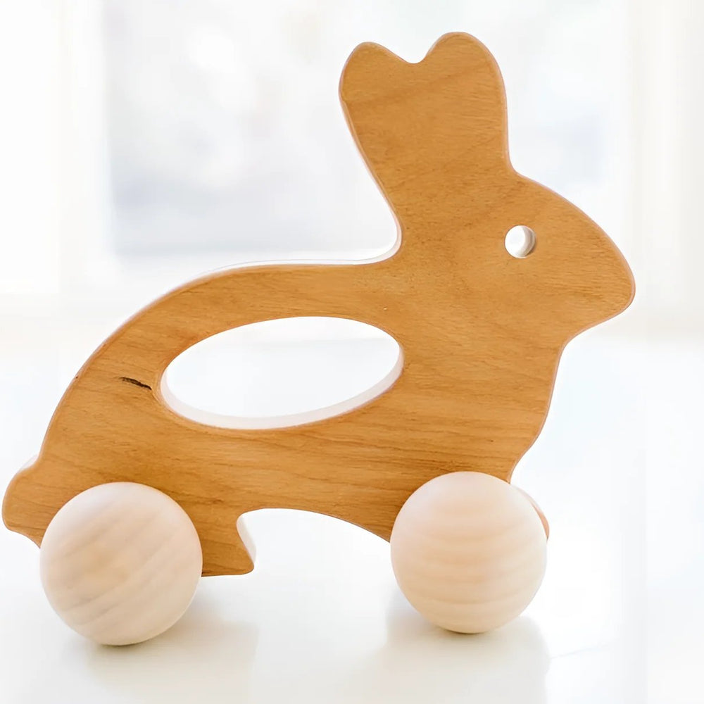 Wooden Push Bunny by Bannor Toys - wood, beeswax Baby Toys for open-ended play - Title: Default Title