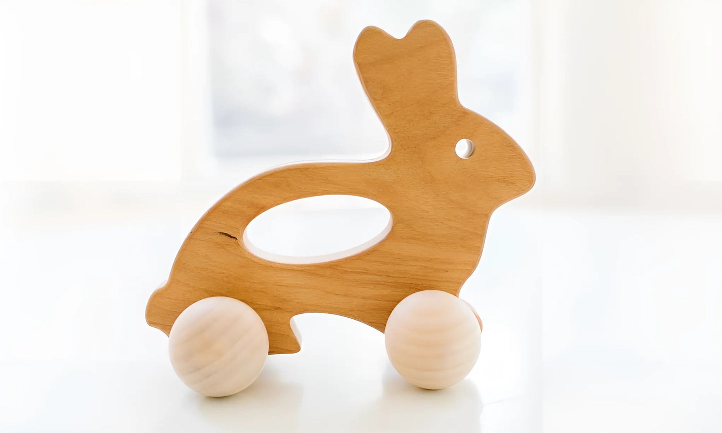 Wooden Push Bunny by Bannor Toys - wood, beeswax Baby Toys for open-ended play - Title: Default Title