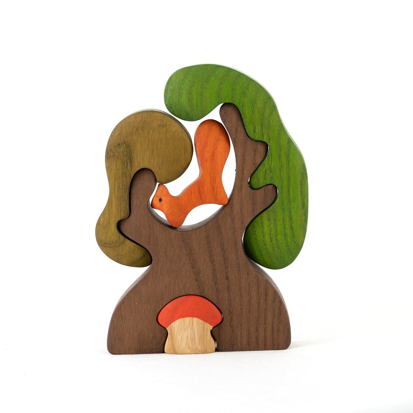 Wooden Puzzle - Tree with Squirrel and Mushroom - wood, natural Puzzles for open-ended play - Title: Default Title