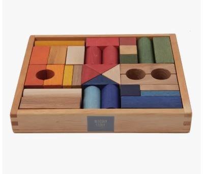 Wooden Blocks in Tray - 30 pcs Rainbow - wood, natural, beeswax for open-ended play - Title: Default Title